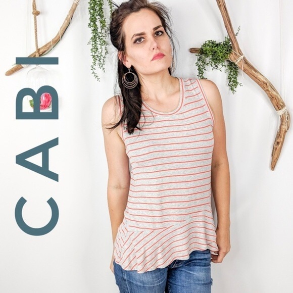 CAbi Tangerine Stripe Ruffle Sleeveless Top Size S - Picture 15 of 15
